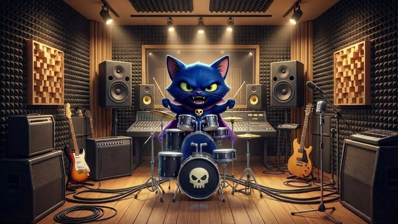 Galvado baterista em estúdio